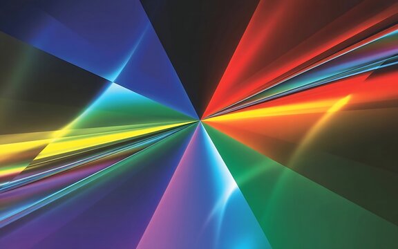 Vibrant Abstract Digital Background with Dynamic Multi Colored Light Rays and Geometric Shapes
