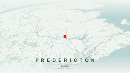 Modern minimalist vector map of Fredericton, New Brunswick. High-quality scalable illustration of Fredericton geographic boundaries, Saint John River and Wolastoq shoreline networks for posters design © AliRza
