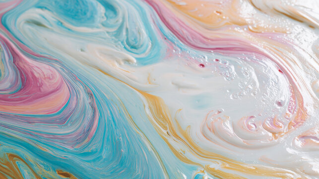 Top view of colorful ebru artwork on water, gentle swirls of multiple colors, soft natural lighting, minimal composition, airy and calm, copy space, no branding 