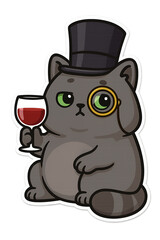 Fototapeta premium Aristocratic gray cartoon cat wearing top hat and monocle
