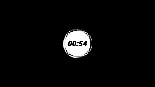 Circular countdown animation of one minute on transparent background, one minute digital Countdown timer animation from 60 to 0 seconds on transparent background with alpha channel in 4K VIDEO.