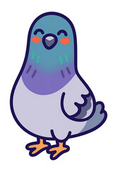 Obraz premium Cheerful cartoon pigeon character with closed eyes looking pleased