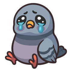 Fototapeta premium Sorrowful bird sticker with tearful eyes and gray feathers