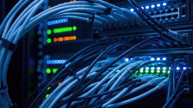 Network server rack with ethernet cables