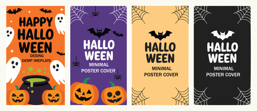 Halloween party poster backgrounds with ghosts pumpkins bats and spiders halloween cauldron invitation background celebration collection