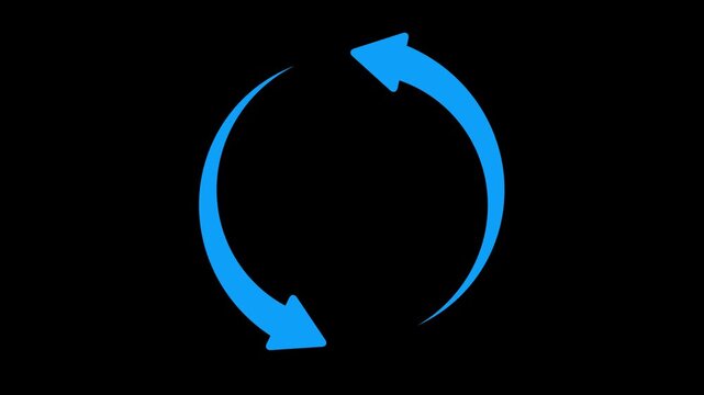 Sky blue circular arrows icon showing a refresh or loading process on a black background,with 4k video animation.