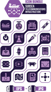Comprehensive Subsea Telecommunications Infrastructure Icon Set