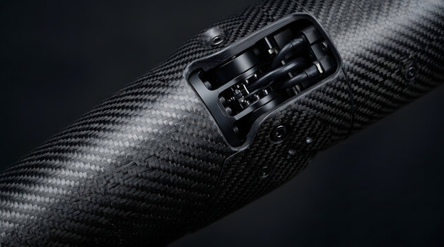 Carbon fiber bicycle frame section with internal cable routing detailed closeup