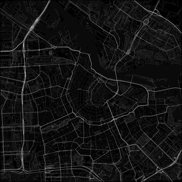 Amsterdam City Map Black and White PNG Vector, Canals Street Grid Netherlands