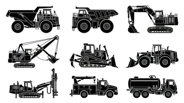  including articulated dump truck  rigid haul truck  hydraulic shovel  dragline excavator  crawler bulldozer  wheel dozer  blast hole drill  service truck  and fuel truck