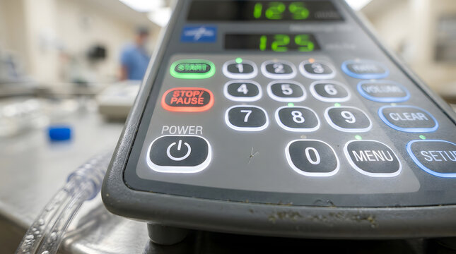 Point of sale terminal with numeric keypad and function buttons close up photo