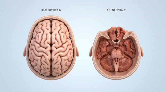 3D Medical Comparison of Healthy Brain vs Anencephaly
