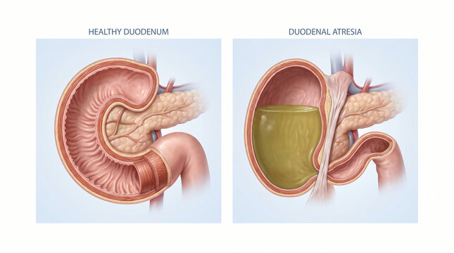 Duodenal Atresia Intestinal Blockage and Healthy Duodenum
