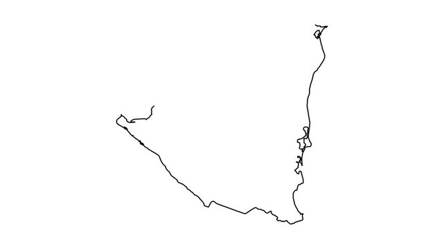 Animation drawing of nicaragua country border map outline isolated on solid white background.