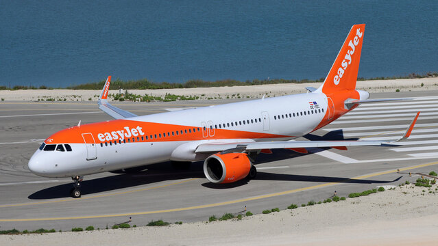 Corfu, Greece - June 25, 2026: Airbus A321 EasyJet Europe Neo turning at Corfu