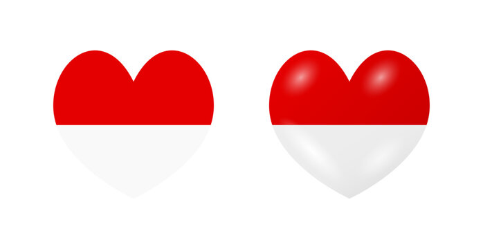 Indonesia Flag Heart Shape Icon Set. Love Indonesian National Symbol. Vector Illustration