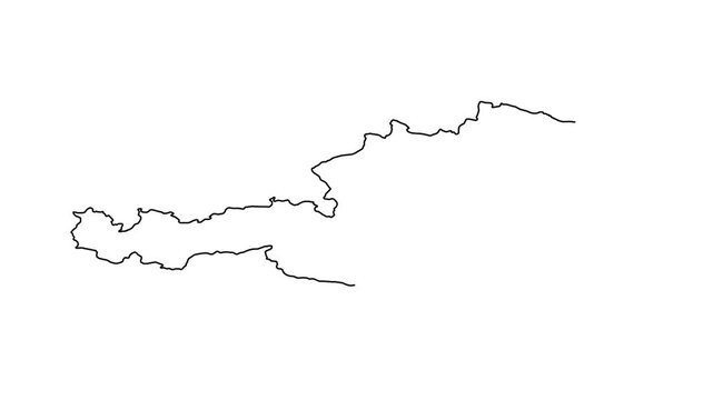 Animation drawing outline of austria country map silhouette with black line on white base.