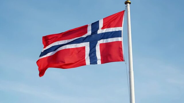 The national flag of norway waving against a clear blue sky