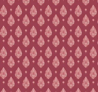 Seamless Maroon and Gold Traditional Paisley Buta Pattern, Ethnic Textile Design