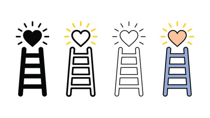 Illustrations of ladders with hearts shining light at top © SHOFIQUL
