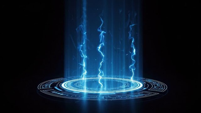 Futuristic blue energy portal or teleportation pad