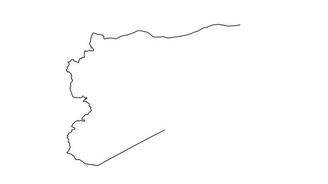 Animated outline drawing of map of Syria appearing on white background in smooth sequence.