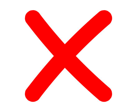 Bright red x mark symbol as a simple cross icon for rejection or incorrect choice