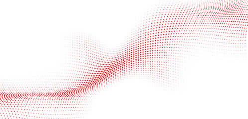 Abstract red dotted wave line with flowing particle mesh background illustration © gd-house