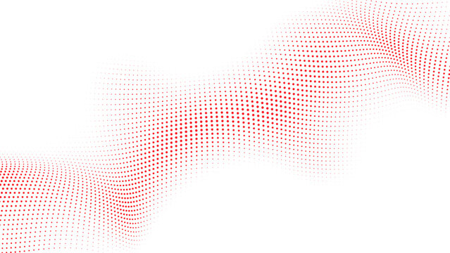 Abstract red dotted flowing wave with particle mesh background illustration