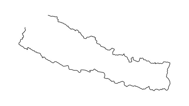 Animated outline map of nepal drawing on white background with black minimalist art style.