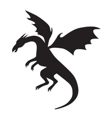 Fototapeta premium Black flying dragon silhouette isolated on white background
