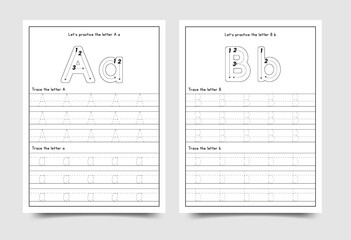 Educational worksheet for kids learning alphabet letters a and b handwriting practice with alphabet worksheet handwriting education preschool learning practice © HR Studio
