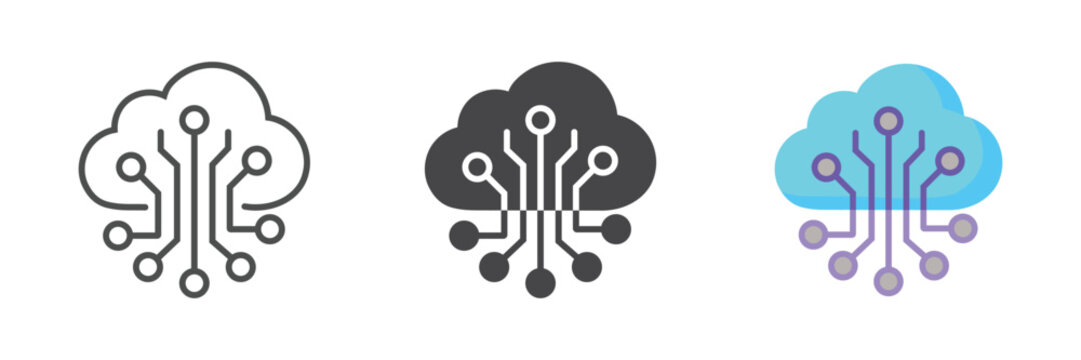 AI cloud computing icon, Network circuit symbol, Data server logo, Smart technology vector illustration.