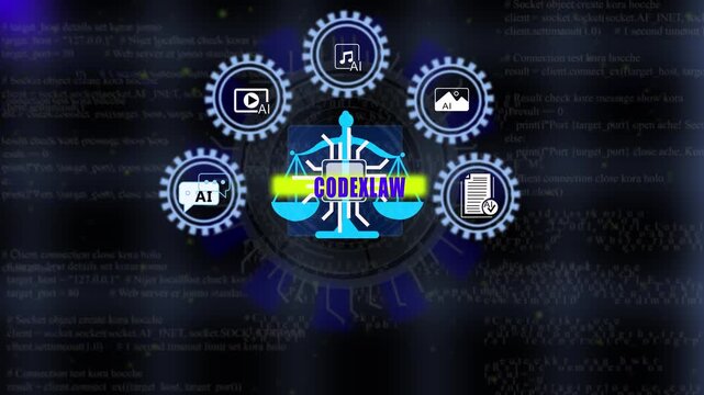 eamless Loop Tech HUD Grid Featuring CODEX LAW Text for LegalTech Presenters. 4K Video