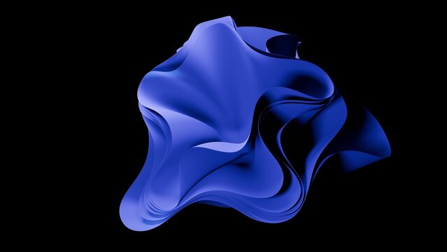 Abstract Blue 3D Organic Shape Futuristic Geometry Black Background Digital Art