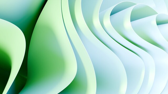 Abstract Green Blue Layered Curves 3D Organic Background For Modern Technology