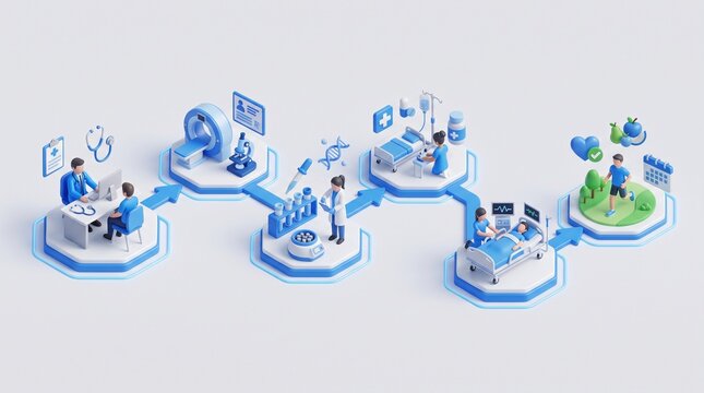 Business workflow, digital process, automation, teamwork, 3D illustration