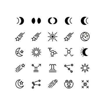 Collection of celestial and astronomical icons set.