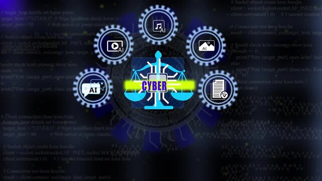 Seamless Loop Tech HUD Grid Featuring CYBER Text for Network Security Presenters. 4K Video