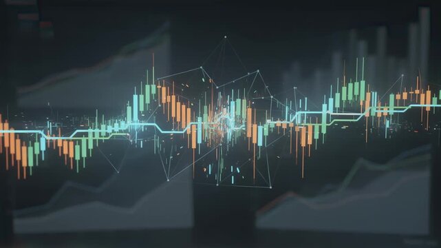 Medium shot showcasing currency market signals powered by machine learning vivid realtime indicators in focus and muted blurred graphs at edges.