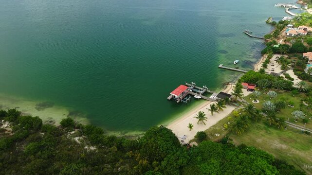 Saint Martin Island, Aerial View of Beachfront Buildings in Simpson Bay Lagoon, Revealing Drone Shot