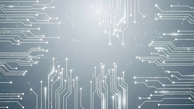 Abstract digital circuit board pattern with glowing nodes