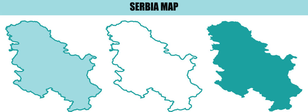 Serbia map silhouette vector illustration in three different styles isolated on background.