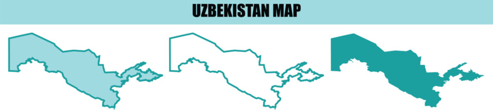 Uzbekistan map vector illustration with two different styles and colors outline and filled.
