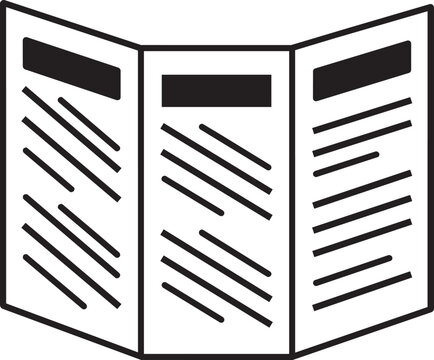Standing open tri fold brochure pamphlet leaflet print collateral publication simple line outline vector editable stroke icon illustration