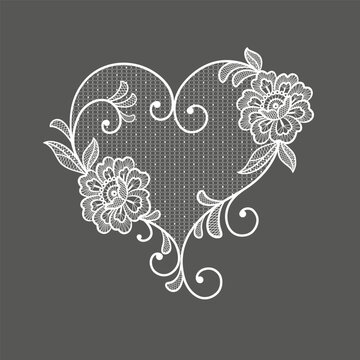 Heart with lace flowers. Hand made vector lace decorative element
