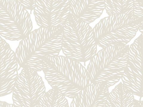 seamless white floral background with abstract grey  leaves. Vector floral pattern