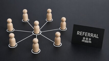 Obraz premium Referral Marketing Concept with Connected Wooden Figures Representing Business Network and Recommendations