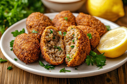 Crispy kibbeh with meat filling, middle eastern appetizer