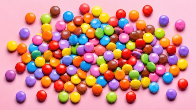 Colorful Chocolate Candy Coated Sweets on Pink Background